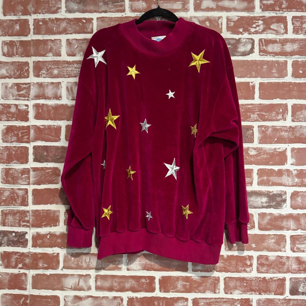 Vintage Velour Star Lounge Tracksuit Set Y2k USA Red Gold Silver Stars Size L - Picture 2 of 12